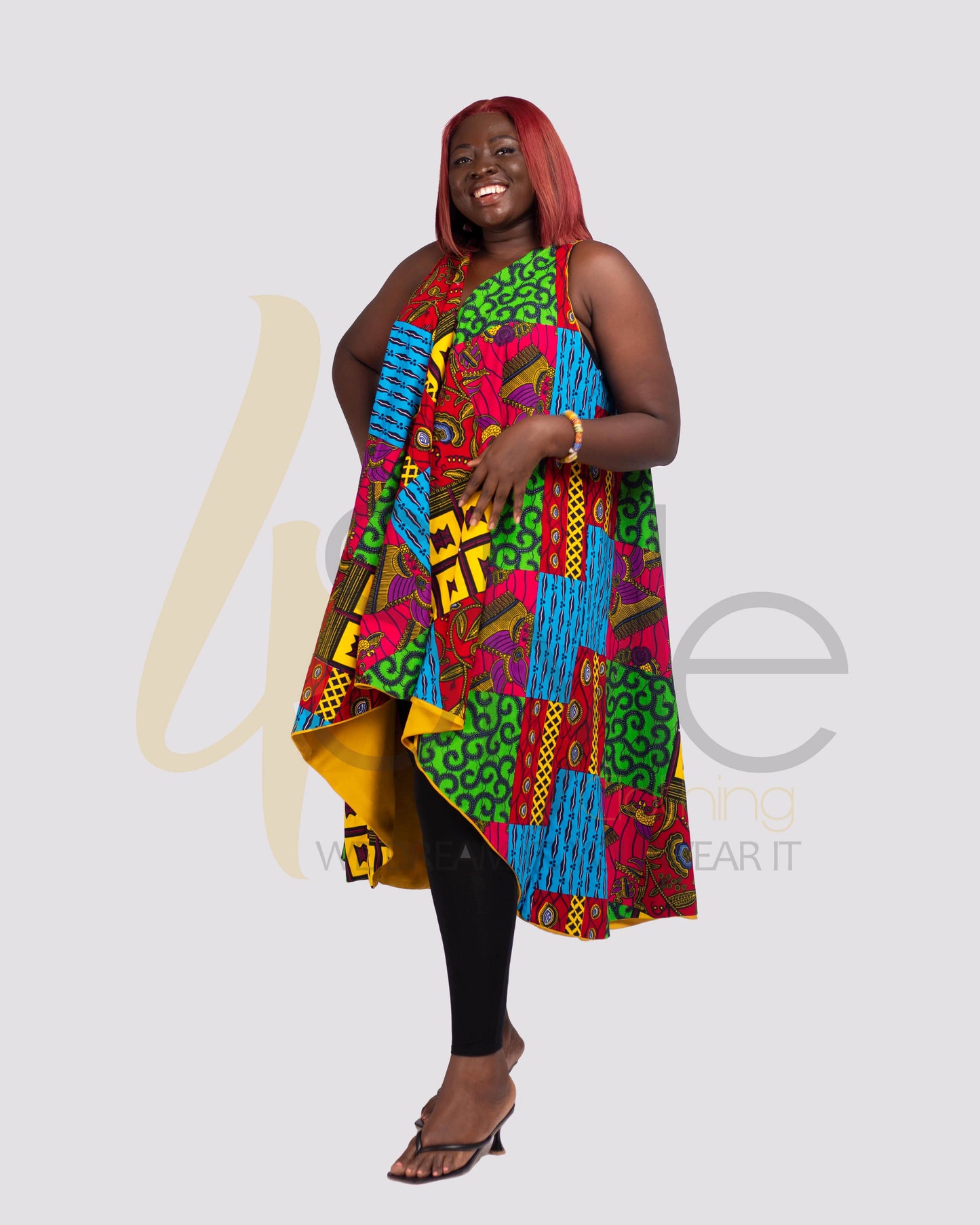 Long curry reversible sleeveless blazer