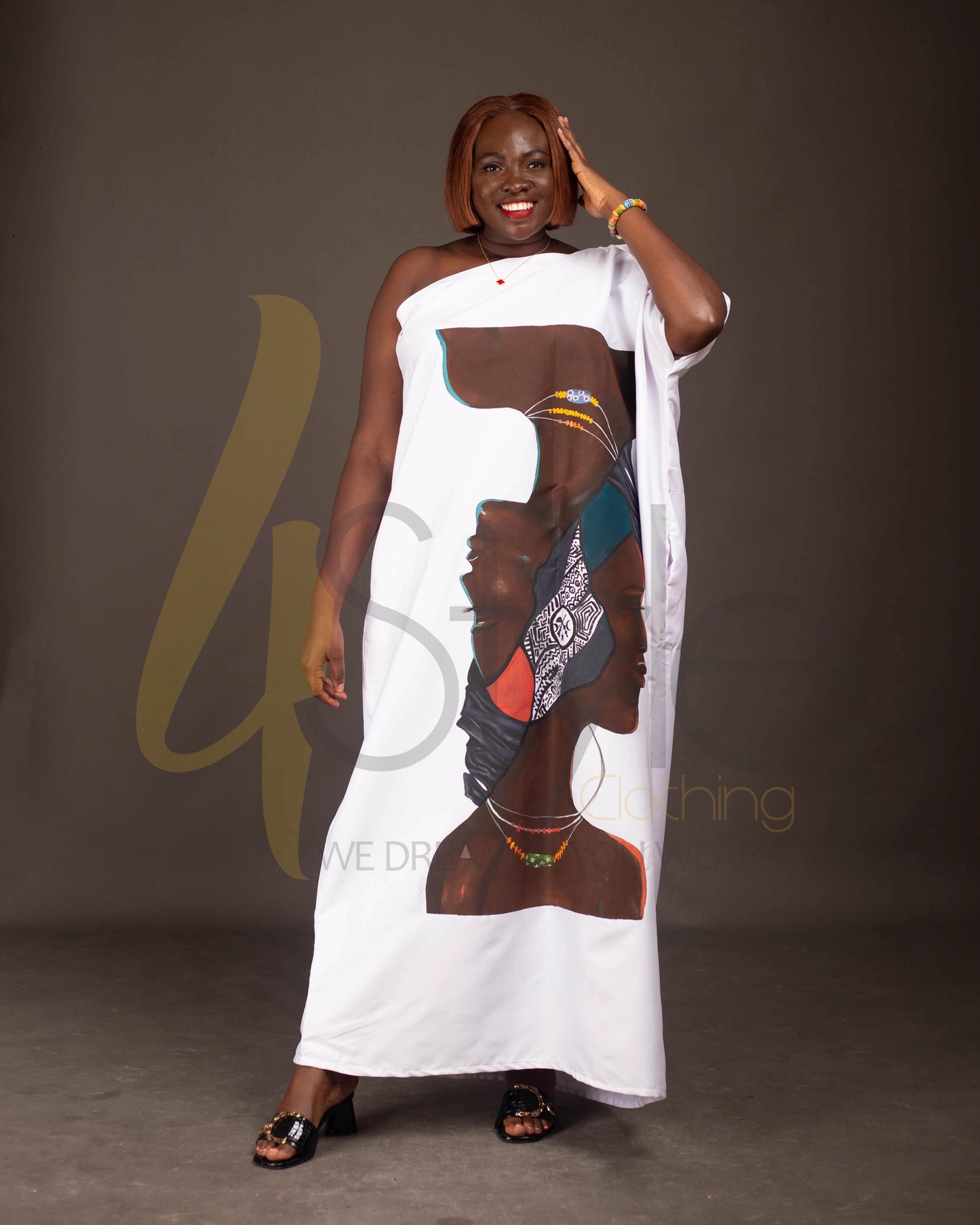 Long white single sleeve dress