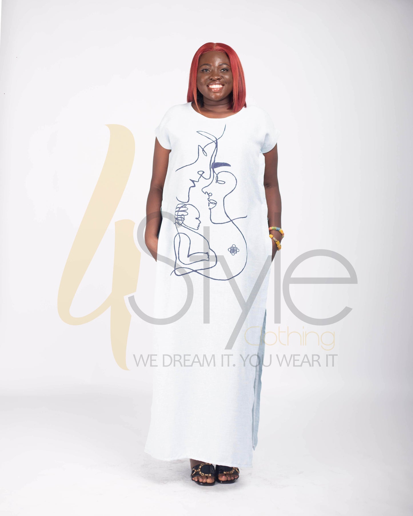 Long white side slit dress