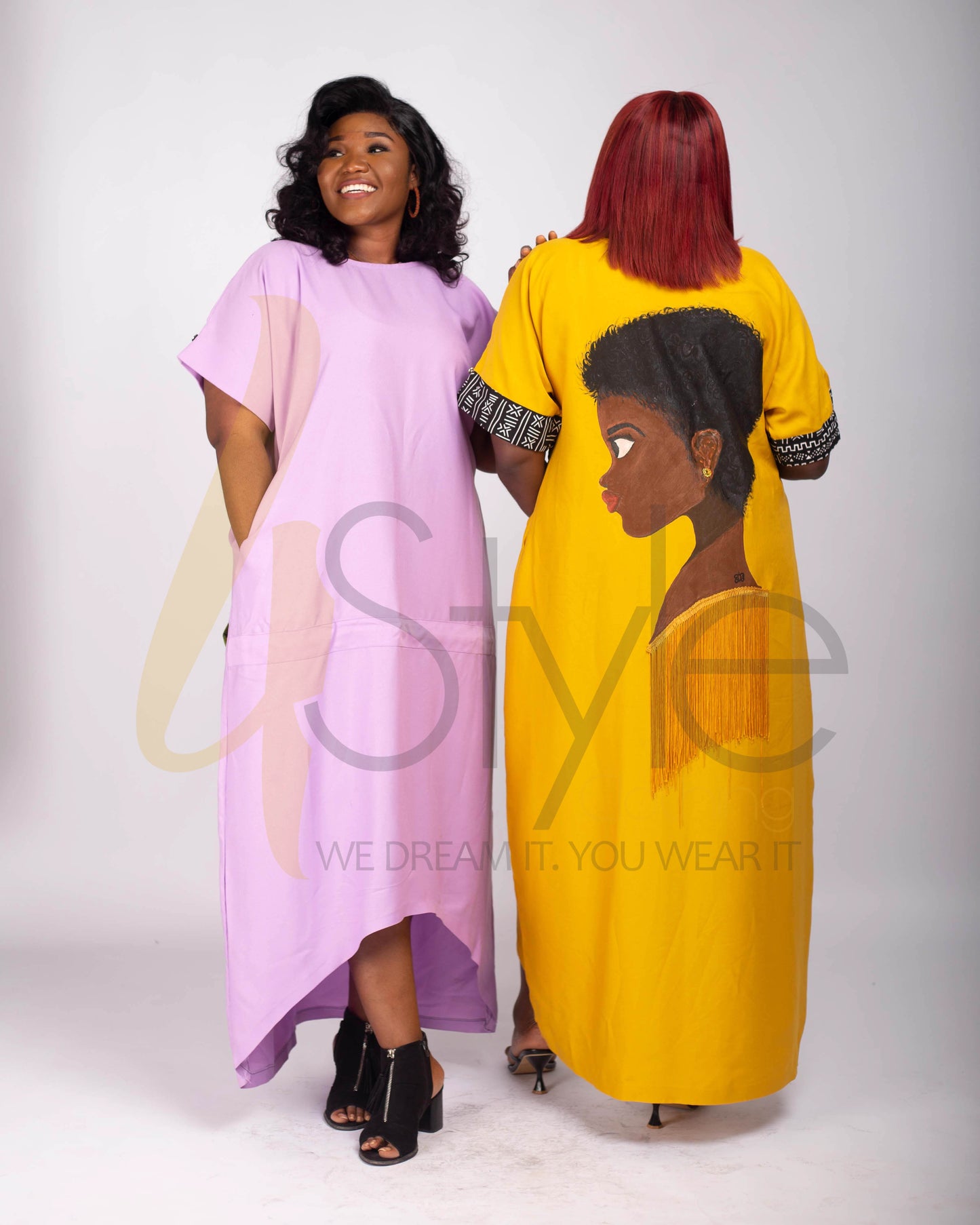 Long loose curry reversible wool crepe dress