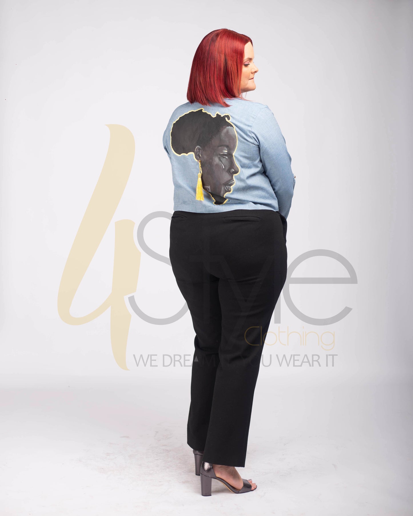 Sky blue denim crop blazer