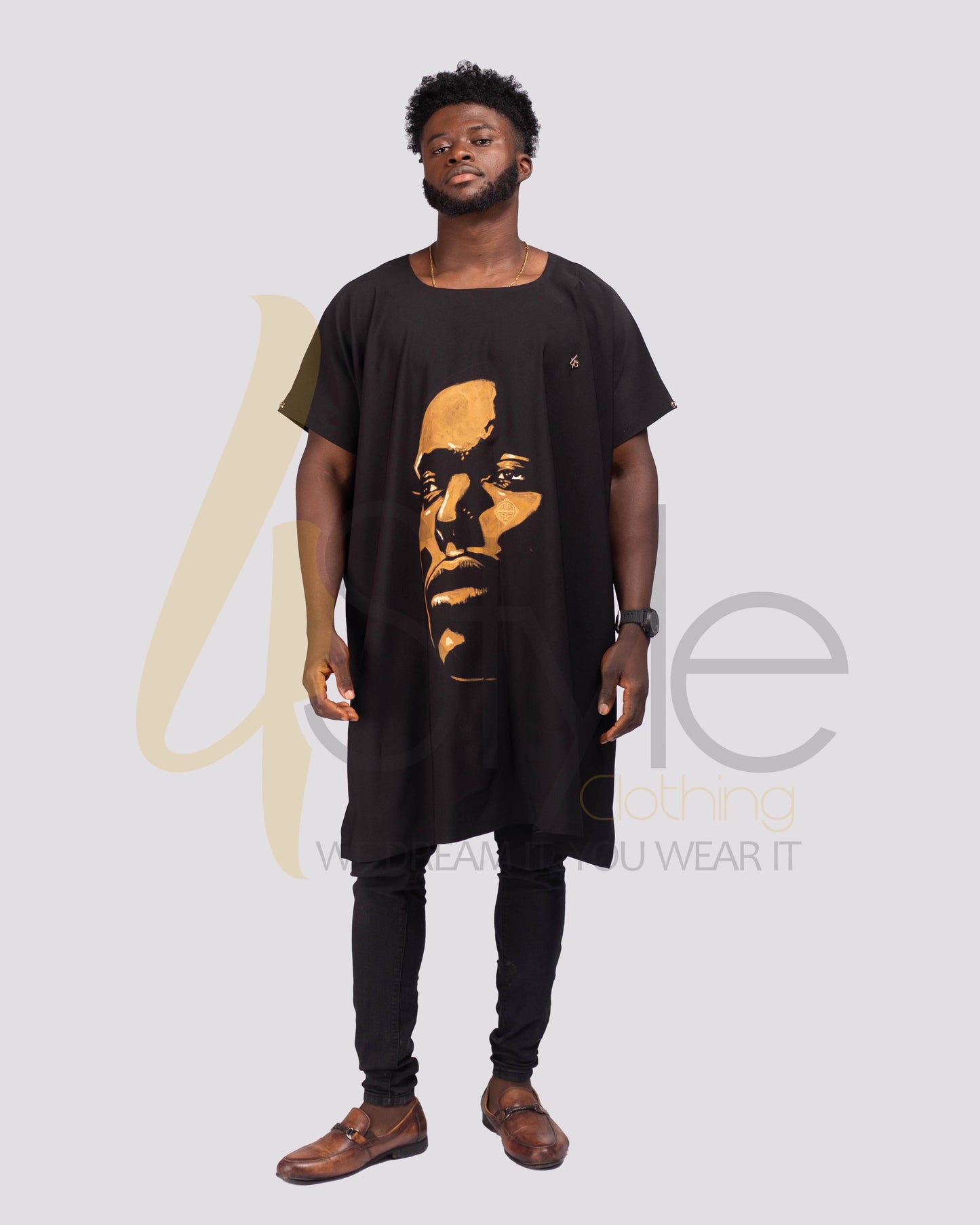 Black unisex cotton crepe bubu top