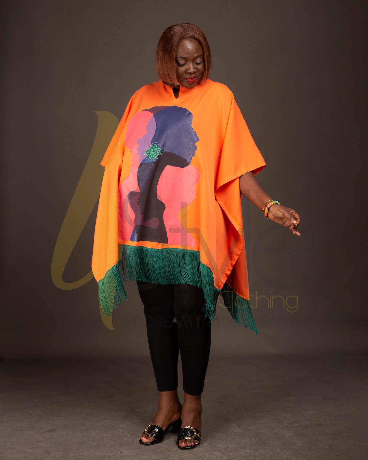 Orange cotton bubu with fringes