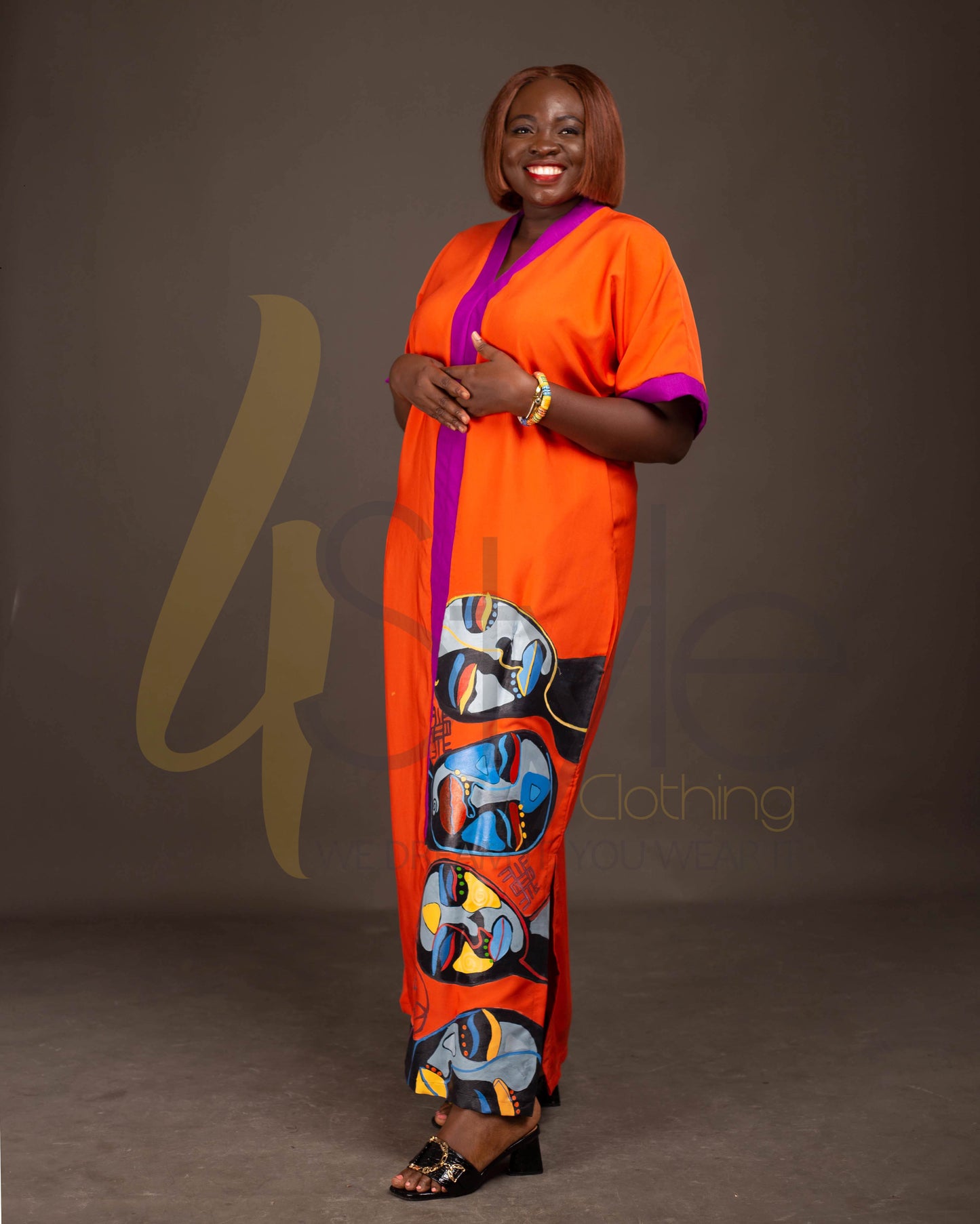 Long bright orange kimono dress