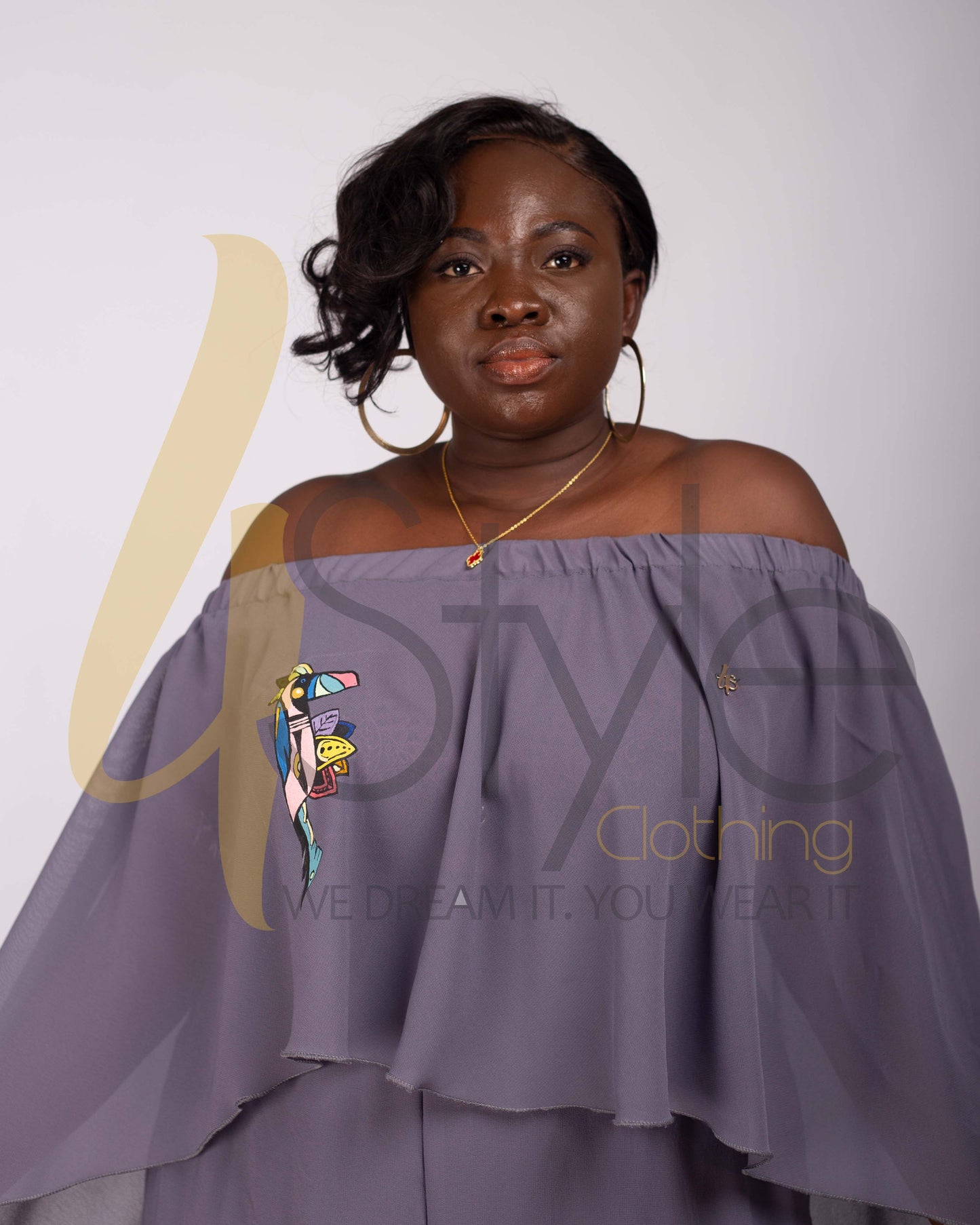 Long sleeveless chiffon ruffle back two piece dress