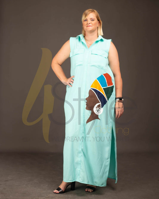 Paled turquoise sleeveless straight dress