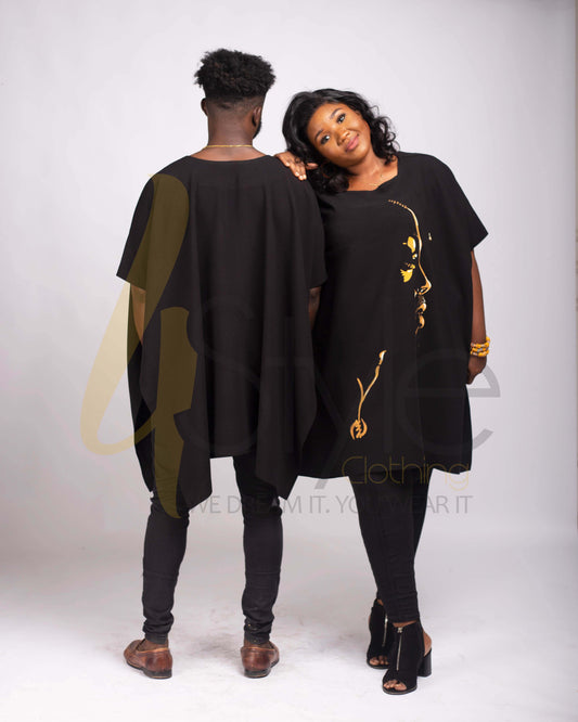 Black unisex  cotton crepe bubu tops