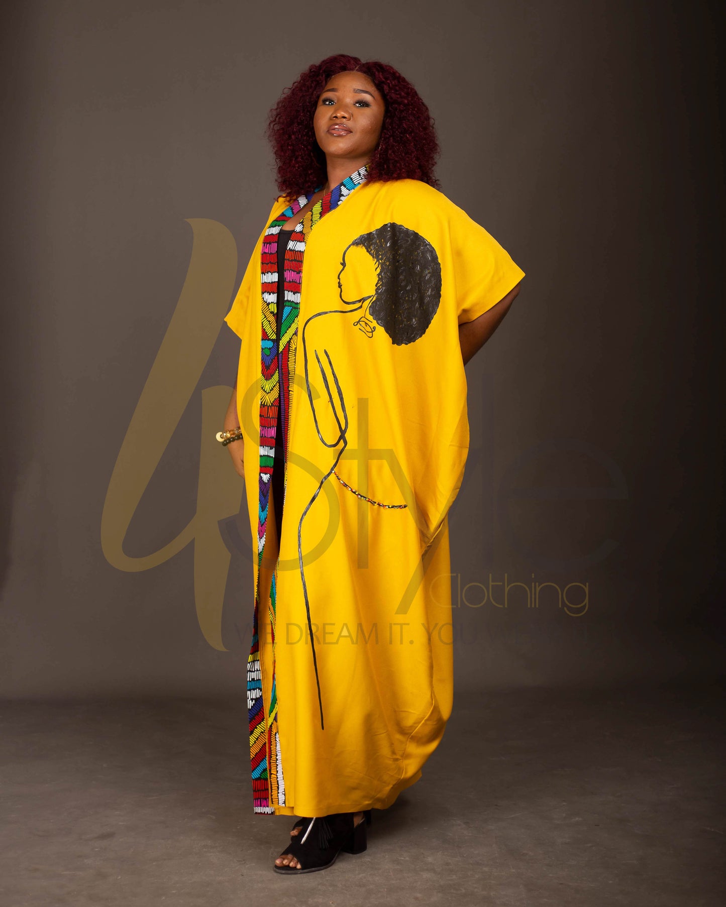 Yellow beaded back kimono