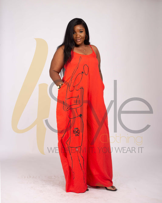 Vermillion sleeveless jumpsuit