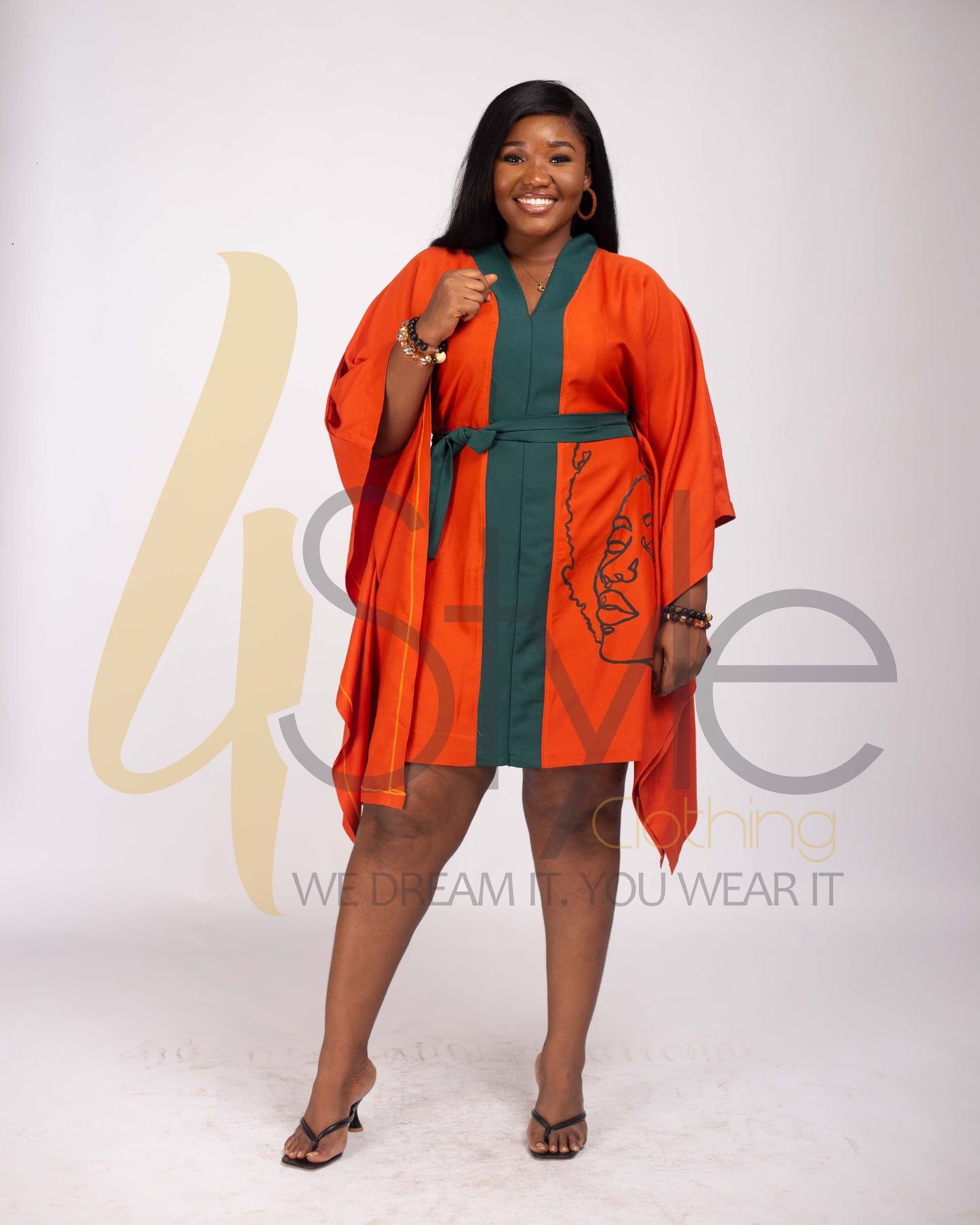 Burnt orange kimono dress