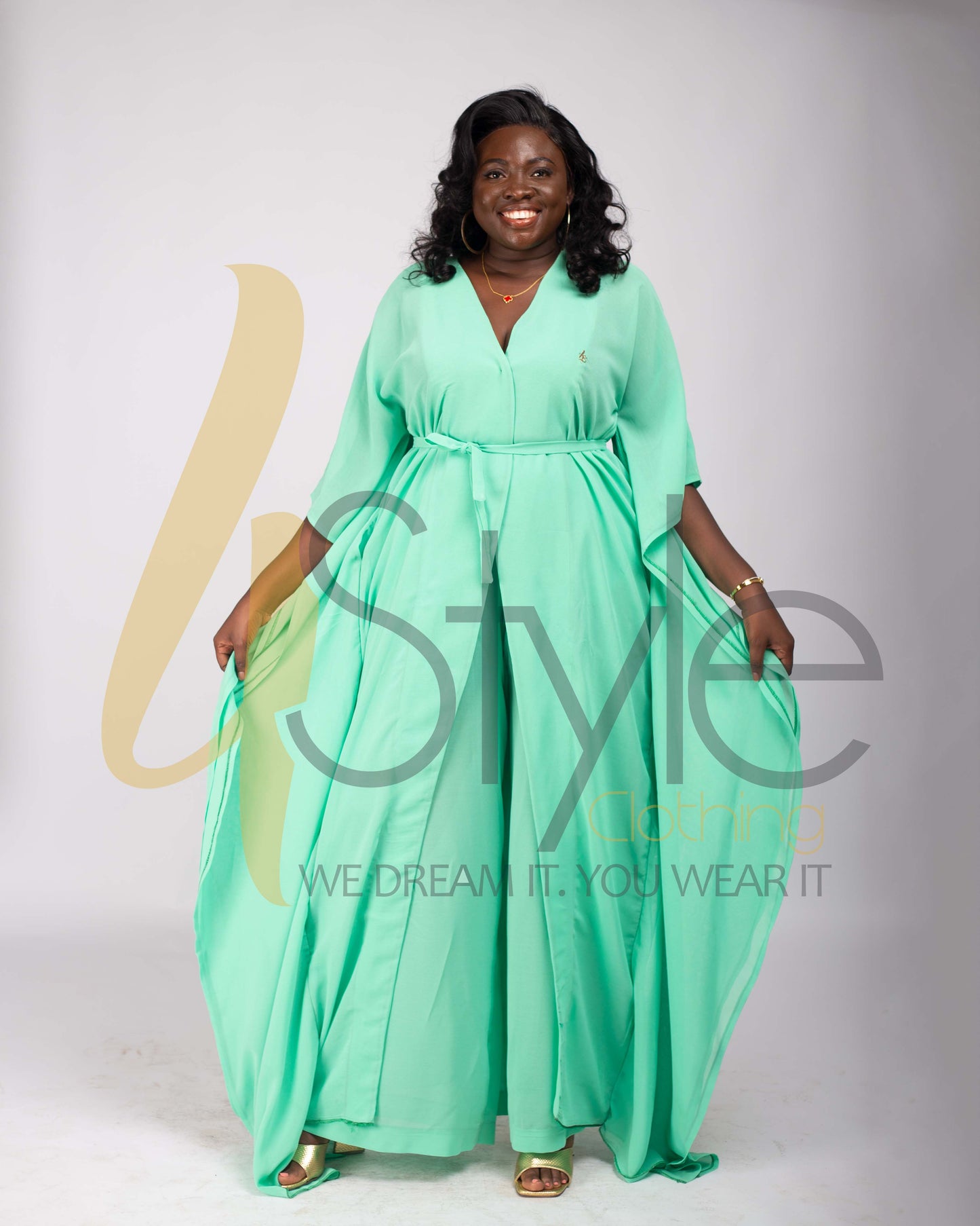 turquoise chiffon two piece dress