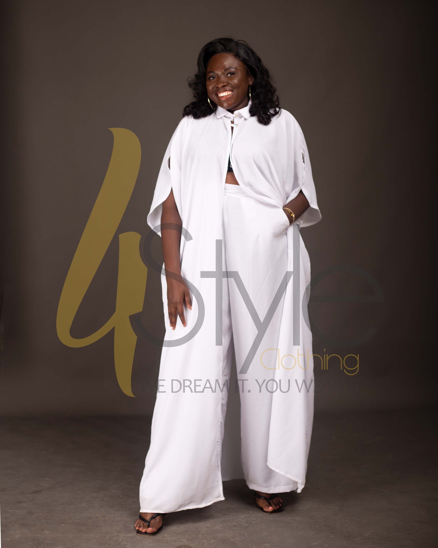 White flowy kaftan shirt , two piece