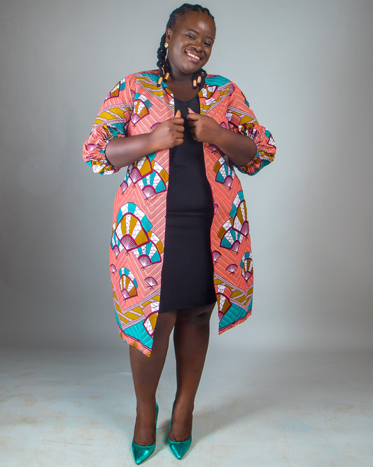African print long blazer